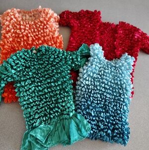 4 Retro 90s Popcorn Bubble Shirts New Cond! 1 Size Fits Most - Red Grn Teal Org